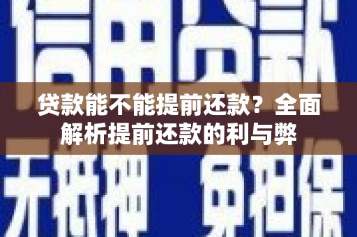 镇康贷款能不能提前还款？全面解析提前还款的利与弊